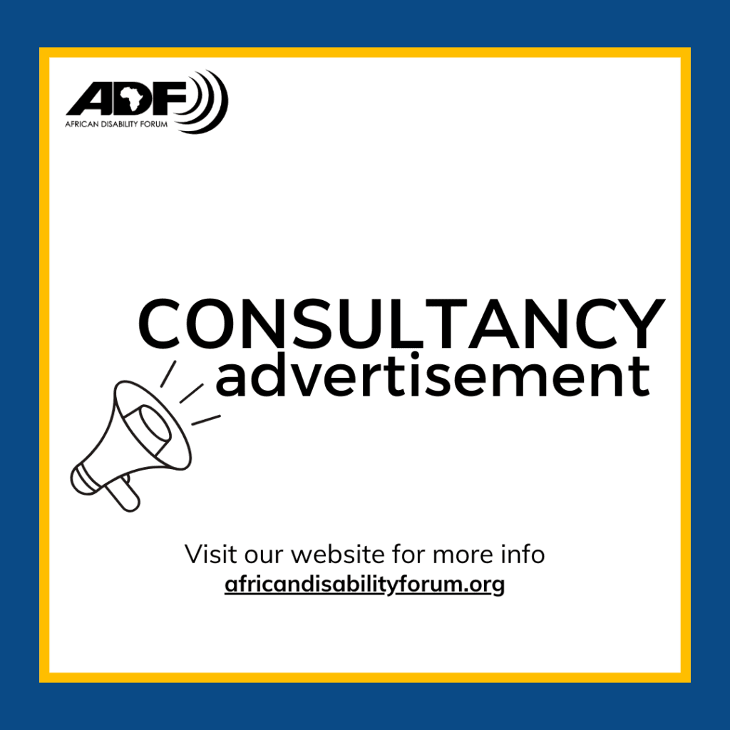 Poster says consultancy advertisement. visit our website for more info adfstage.africandisabilityforum.org