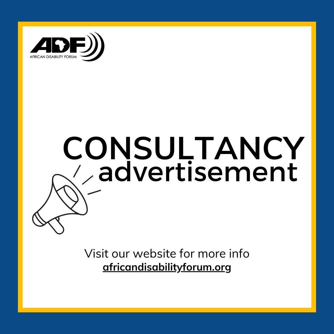 Poster says consultancy advertisement. visit our website for more info adfstage.africandisabilityforum.org